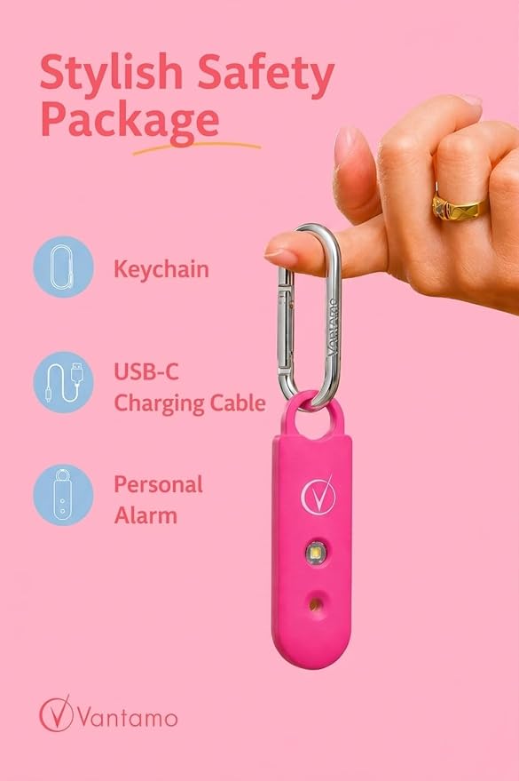 Vantamo Personal Alarm for Self Defense with Low Battery Notice, Strobe Light & Extra Loud 130 dB Double Speakers Safety Keychain Set for Women, Rechargeable Panic Button for Womens Self Defense - Image 4