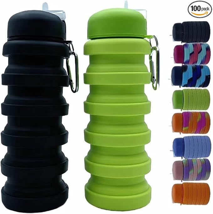Collapsible Water Bottles 2 Pack 500ml (Black+Green) | Travel Portable Sport Water Bottle, Silicone Foldable Water Bottles for Gym Camping Outdoor Hiking. by Dontinhu