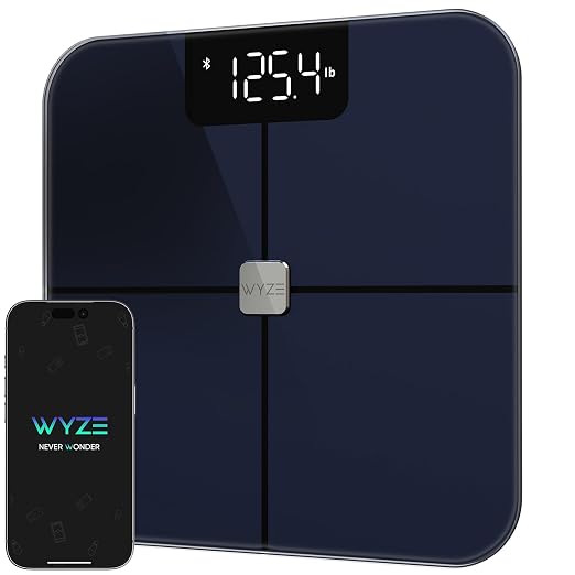 Wyze Smart Bathroom Scale & Body Analyzer, Bluetooth, 400 lbs, Black | Tracks 12 metrics, Crisp LED Display, Sync with Fitness Apps, Heart Rate Tracking, Auto-Recognition & Sharing by WYZE