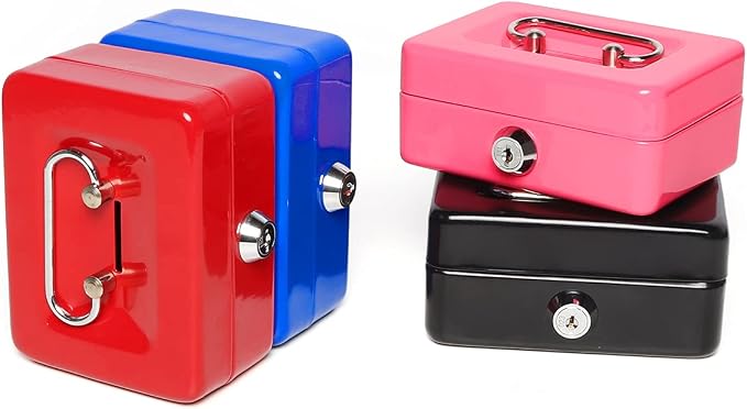 Jssmst Small Cash Box with Lock and Slot, Metal Coin Piggy Bank for Adults and Kids, Blue Locking Money Box - Image 7