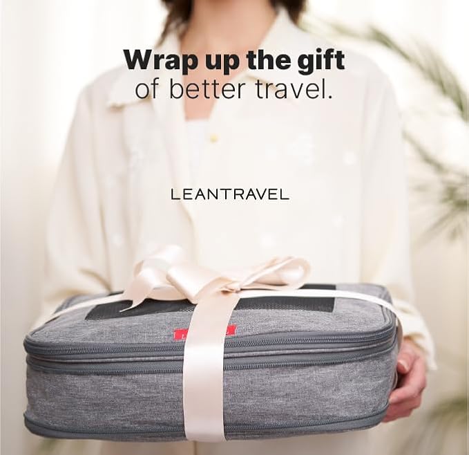 LeanTravel Premium Compression Packing Cubes for Travel - Suitcase Organizer Bags with Double Zipper & Breathable Mesh Panel - Space Saving Carry On Luggage Essentials (1 Medium Bag, Grey) - Image 9