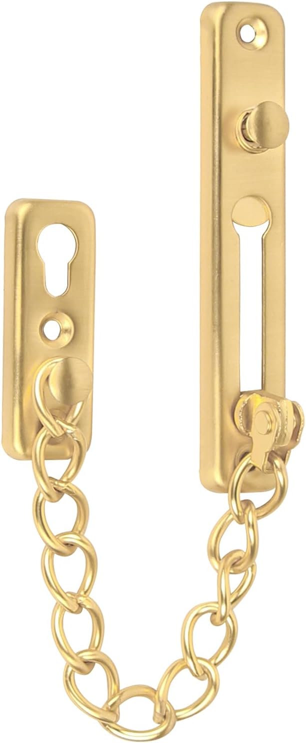 KAFENDA Security Door Chain Lock Sturdy Door Lock Latch for Inside Door Stainless Steel Hotel Door Lock with Spring Button Door Locks for Kids Safety (Gold) by KAFENDA