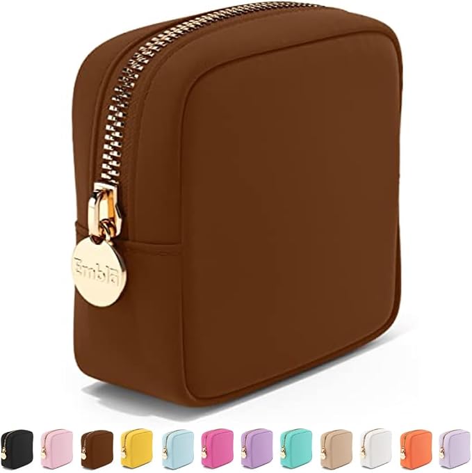 Embla Makeup Bag Travel Cosmetics Pouch and Toiletry Bag, Nylon Zipper Pouch Purse, Cute Make Up Organizer Storage Tote for Women Girls, Waterproof Travel Skincare Case, Small Makeup Bags, Chocolate by Embla