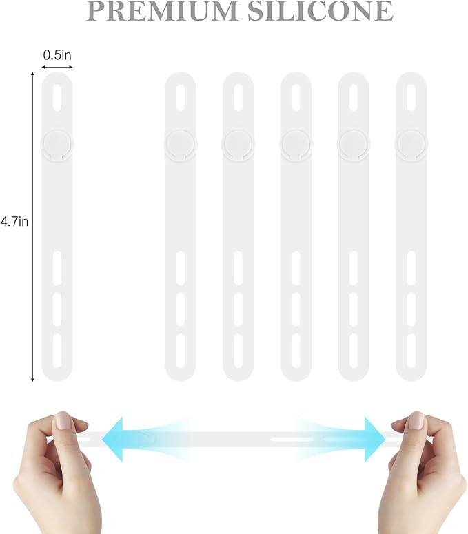 Donruby 30Pcs Silicone Cable Ties - Reusable & Washable with Adjustable Locking Buckles, High Elasticity Cable Management Straps for Home, Office, School, Travel Essential Cord Organizer (White) - Image 2
