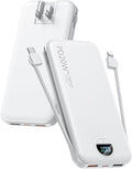 citicr Portable Charger 10000mAh PD20W w/Built-in Cables & Wall Plug White | Fast charging, Built-in wall plug, LED display, Charge 5 devices at once, Pass through charging, TSA approved, Pocket size by CITICR