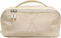 EACHY Travel Makeup Bag for Women, Personalized Initial A Cosmetic Bag | Personalized flat-open organizer with inner pockets, clear TPU brush pocket and reinforced handle for makeup and travel by EACHY
