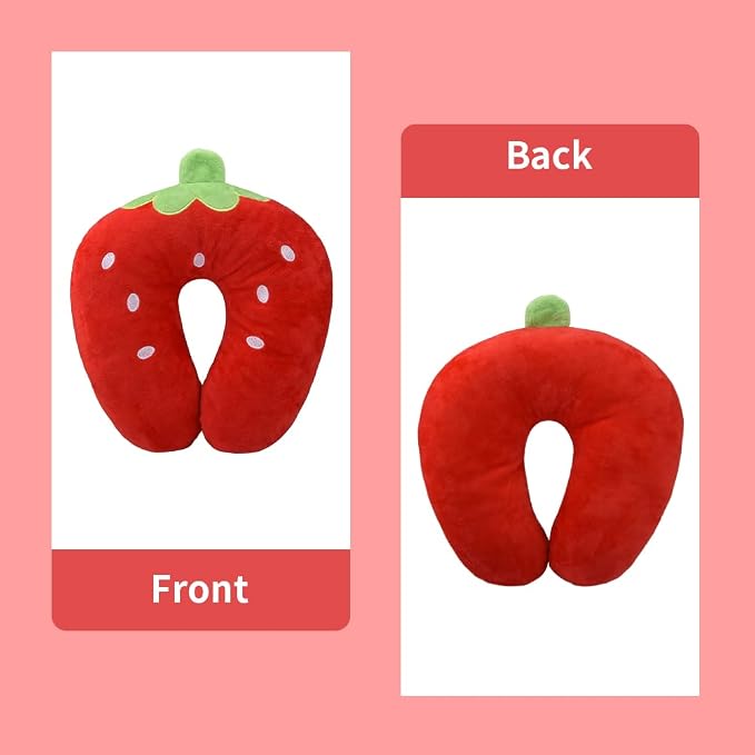 EKDJKK Travel Pillow for Kids, Cute Animal Neck Pillow Support U Shaped Cushion Plush Soft Rest Reading Pillow Sleeping Pillow for Airplane Train Car (Strawberry) - Image 8