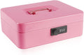 Kyodoled Large Cash Box with Combination Lock,Safe Metal Money Box with Money Tray for Security Lock Box 9.84"x 7.87"x 3.54" Pink Large by KYODOLED
