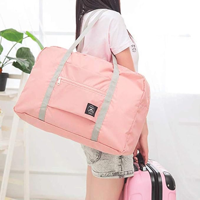2 Pack Foldable Travel Bag Waterproof Travel Duffel Bag,Women Ladies Man Canvas Weekender Bag Overnight Carry-on Tote Duffel in Trolley Handle (Pink&Blue)… - Image 9
