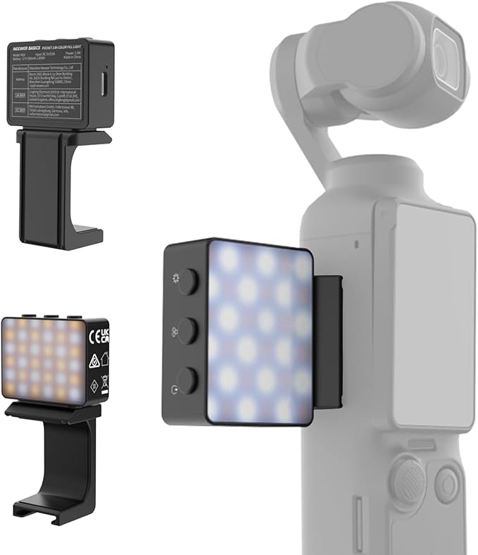 NEEWER Basics Bi Color Magnetic Camera Auxiliary Light Compatible with DJI OSMO Pocket 4 & 3, 1.5W Rechargeable Plastic Mini LED Fill Light Attachment for TikTok Vlog Selfie Video Recording, M24 by Neewer