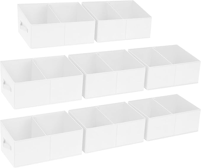 DIMJ Large Closet Shelf Organizer Bins 8 Packs with Handles and Divider, Fabric Trapezoid Storage Baskets, Foldable Clothes Containers Box for Shelf, Towel, Book, Toy, Purse, Hats, White by DiMJ