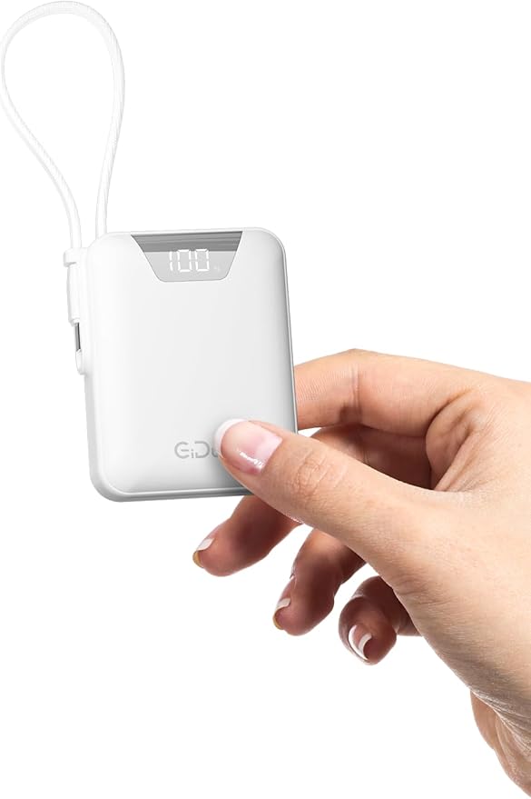 M1 Mini Portable Charger, 10000mAh Ultra-Compact Power Bank, 22.5W PD Fast Charging, Tpye-C Built-in Cable, Small External Battery Pack for iPhone, Samsung, Android iPad (White) by Gidues-PowerYouCanTrust