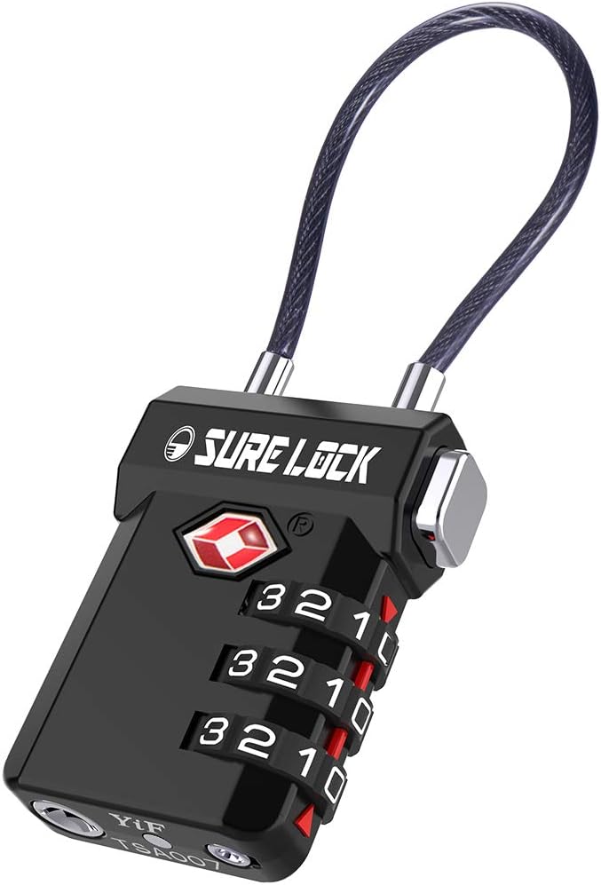 SURE LOCK TSA Approved Luggage Locks with Open Alert & Easy-Read Dials, Re-settable 3-Digit Combination, Zinc Alloy Body for Suitcase, Backpack, Gym Lockers(Black 1 Pack) by Hopeyoucanstaysafe