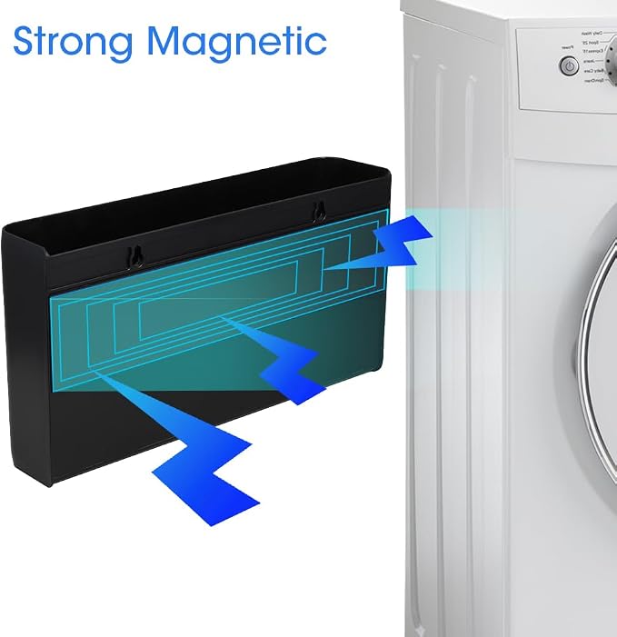 Picowe 3 PCS Magnetic Laundry Storage, Magnetic Storage Box for Laundry Room, Kitchen, Bathroom, Office, Space-Saving Trash Container Hanging on Dryer, Washer or Wall Mount Trash Bin (Black) - Image 3