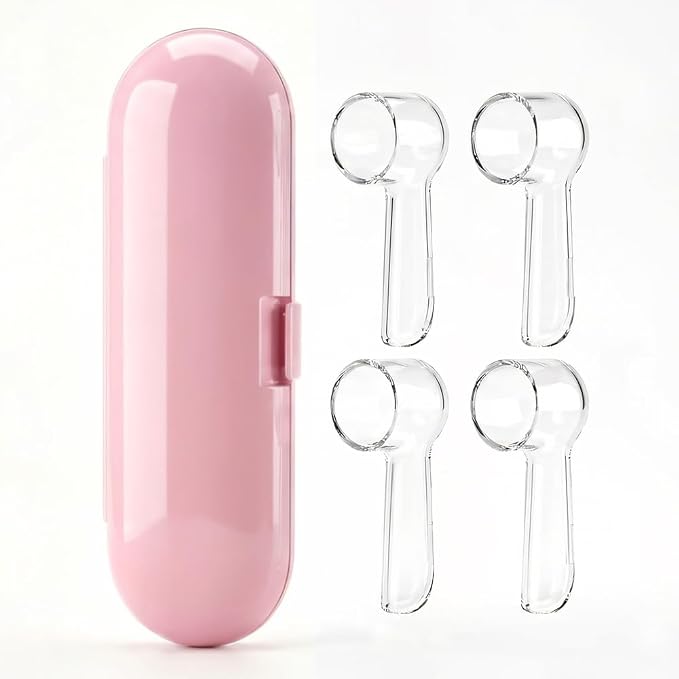 Electric Toothbrush Travel Case for Oral-B Toothbrushes - 4 Pcs Toothbrush Head Covers Compatible with Oral B Electric Toothbrush Heads (Pink) by PICEROSE