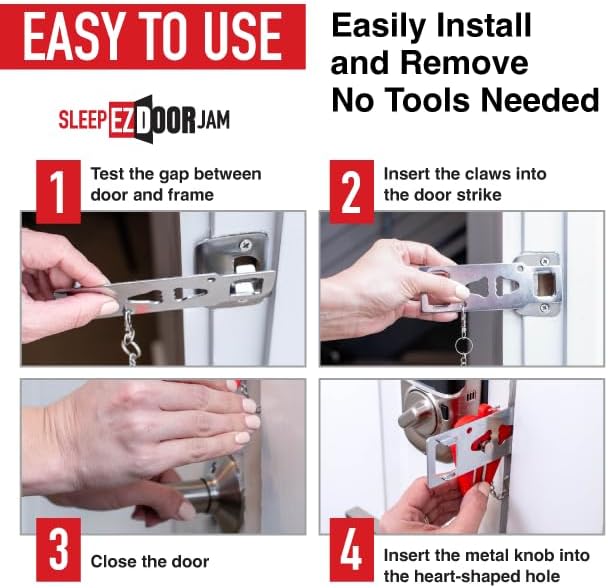 Sleep EZ Portable Door Lock Set for Hotel, Dorm and Travel, 2 Pack | Door jammer, room door lock, extra privacy for inward-opening doors, rentals, apartments and shared spaces, ultra secure - Image 8