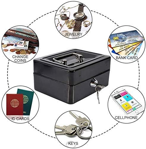 xydled Mini Cash Box with Lock, Removable Coin Tray, Steel Money Box, Black | Steel Cash Box with Key Lock, Removable Tray & Carry Handle, for Office, Retail, Home, and Money Storage, 4.9" x 3.7" x 2.4" - Image 9