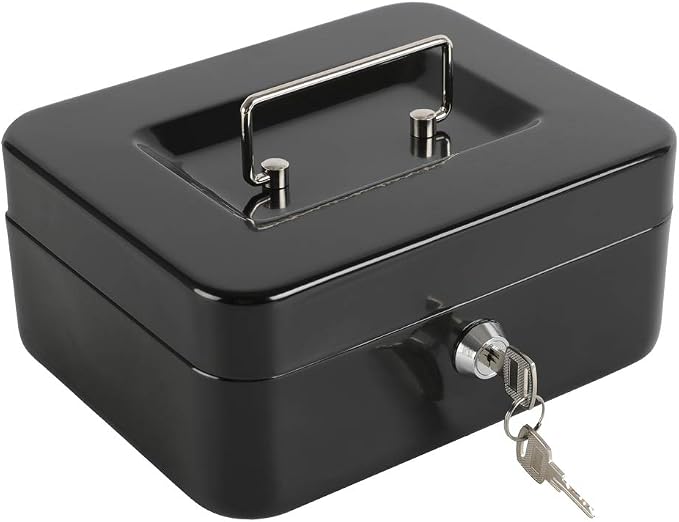 xydled Medium Cash Box with Lock, Removable Coin Tray, Steel Money Box, Black by xydled