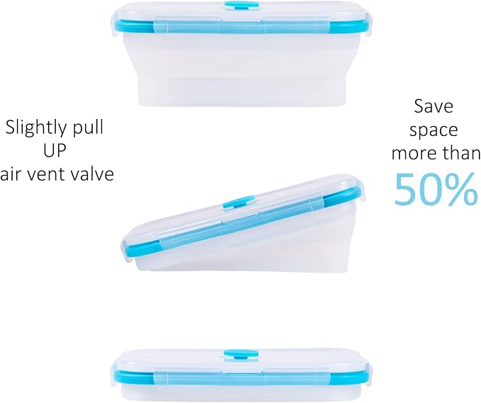 Collapsible Food Storage Containers with Airtight Lid & Vent, 27oz, Kitchen Stacking Silicone Collapsible Meal Prep Container Set for Leftover, Microwave Freezer Dishwasher Safe, Translucent, Set of 4 - Image 3