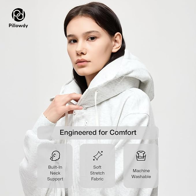 Pillowdy Travel Hoodie with Built-In Inflatable Neck Pillow for Flights - Image 4