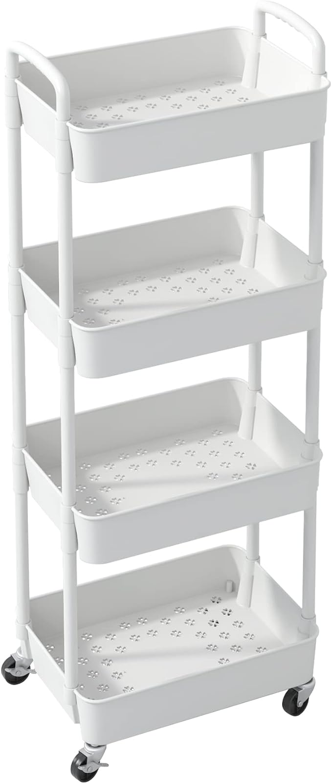 Sywhitta 4-Tier Plastic Rolling Utility Cart with Wheels for Storage,White | Multi-Functional Storage Trolley, for Office, Living Room, Kitchen, Bathroom,Movable Organizer,Space-Saving,Easy to assemble - Image 8
