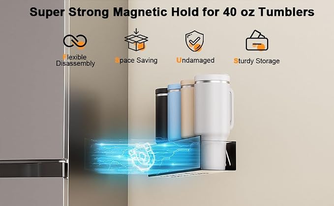 2-Pack Magnetic Stanley Cup Holder with Tumbler Lid & Straw Organizer for Full Stanley 30/40 oz Tumblers - Stores Bottle, Lid & Straw on Fridge/Iron - Removable | Magnetic holder for 8 Stanley 30/40 oz tumblers with lid & straw organizer, Mounts on fri... - Image 6