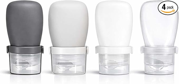 2 oz Travel Bottles, Leakproof Silicone Squeeze Bottle Mini Travel Size Container for Toiletries Lotion Shampoo and Conditioner Liquid Salad Dressing to go Condiment, TSA Approved, 4 Pack by WXOIEOD