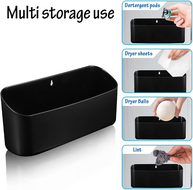 Picowe Magnetic Laundry Storage, Large Lint Holder Bin for Laundry Room, Space-Saving Trash Container Hanging on Dryer, Washer or Wall Mount Trash Bin (Black) - Image 7
