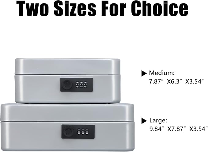 KYODOLED Cash Box with Combination Lock,Safe Metal Box for Money,Storage Lock Box with Money Tray,7.87"x 6.30"x 3.54" Lightgrey Medium - Image 6