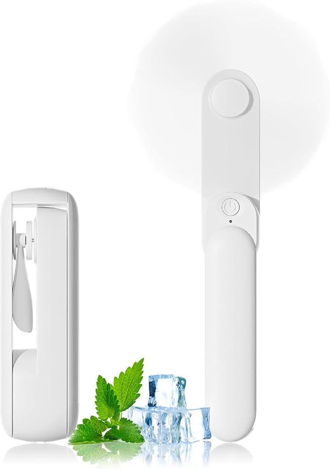 Portable Handheld Fan, 2 IN 1 Mini Hand Fan, Battery Operated [8-15 Working Hours], USB Rechargeable Personal Foldable Fan for Indoor, Small Pocket Fans Travel Essentials for Outdoor (White) by LERAT