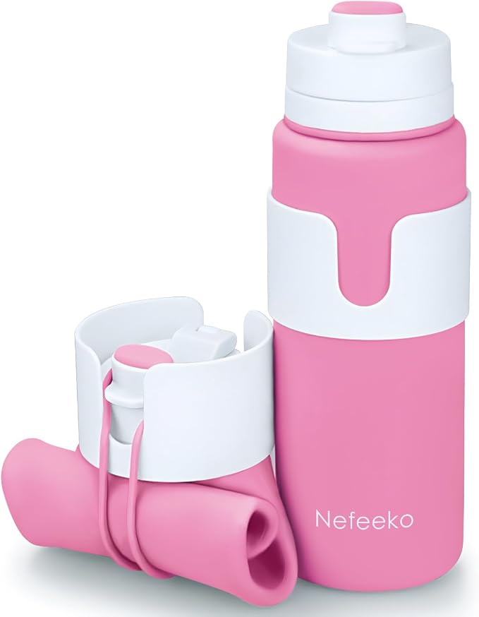 Nefeeko Collapsible Water Bottle, BPA Free 26oz Silicone Water Bottles | Foldable Water Bottles for Travel Sports, Leak-Proof Spill-Proof Portable Water Bottle with Carabiner, Lightweight by Nefeeko