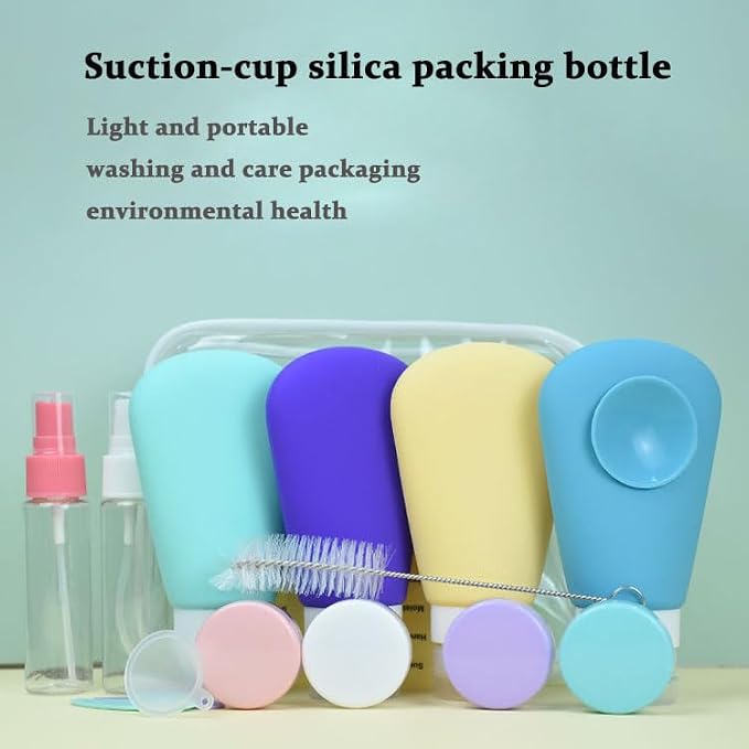16-Piece Silicone Travel Bottle Set with Suction Cups - Leak-Proof Refillable Containers for Shampoo, Lotion, Cream (89ml+30ml) - Includes Cosmetic Jars, Funnel, Brush & Labels - Image 7