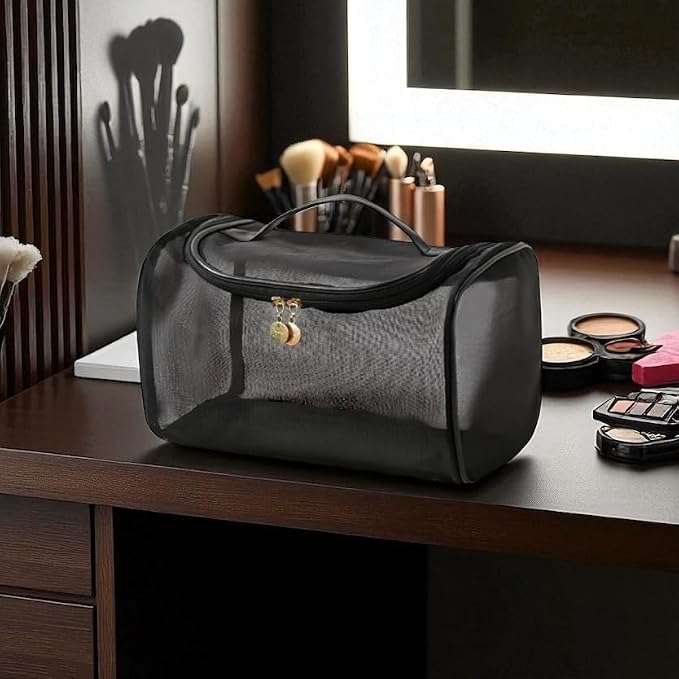 Transparent Nylon Mesh Cosmetic Bag Pouch, Travel Bag for Toiletries – Soft, Durable & Portable Makeup Organizer, Business & Everyday Use, Makeup Bag, for Women and Men, Large Capacity - Image 7