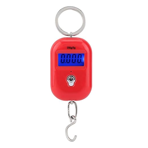 Mini Electronic Scale, Fish Weighing Scales Red Portable 25Kg/5G Hanging Scale Digital Pocket Key Chain Weight Hook Kitchen Food Weight Gauge Measuring Tools with Backlight for Home Farm Market by Taidda