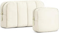 2 Pcs Makeup Bag Travel Toiletry Bag for Women Puffy Padded Cosmetic Pouch Purse Wide-open Makeup Organizer Case Travel Essentials by oscaurt