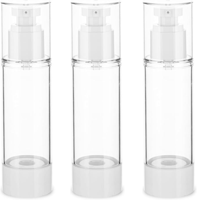 2.7OZ/80ML Clear Airless Pump Bottles, Lotion Dispenser Travel with Pump, Vacuum Plastic Travel Size Lotion Bottle for Foundation, Creams, Cosmetic(3 Pack) by Weareyourgoodpartners