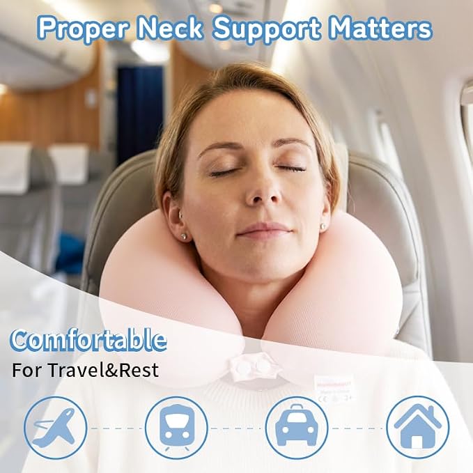 Cooling Travel Neck Pillow, Cool to Touch Memory Foam, Pink | Removable cover, machine washable, 360 degree chin support, slow rebound foam, airplane and car rides, hanging portability - Image 6