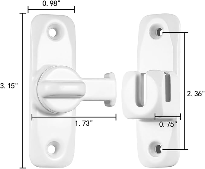 3 Pcs White 90/180 Degree Sliding Door Latches,Right Angle Door Lock | Zinc Alloy Flip Latch,Barn Door Latch,Cabinet Lock,for bedroom,cabinet,drawer,Gardens,Wine Cabinet,garage,window,Pet Cage - Image 2