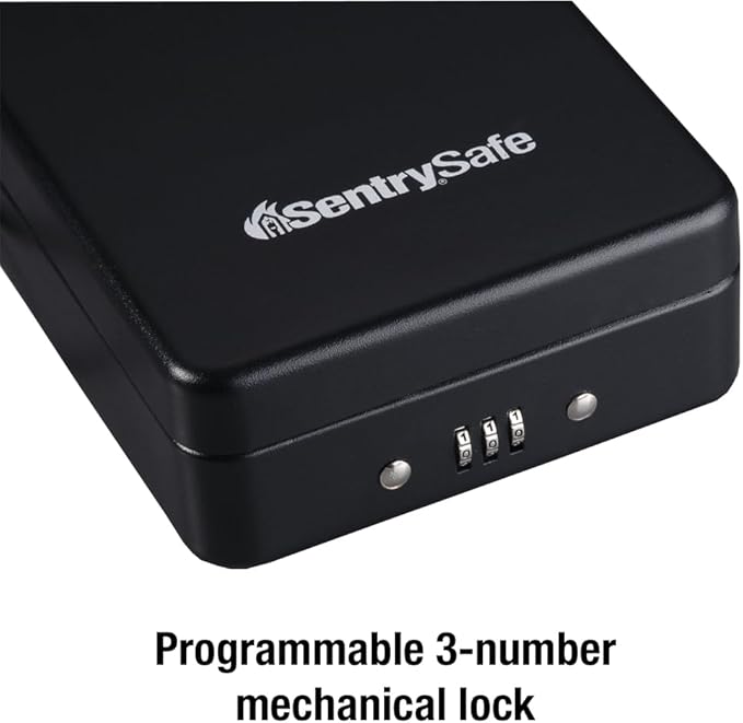 SentrySafe Small Safe, Black Lock Box with Combination Lock for Office or Dorm Secures Money, Passport, Jewelry, 0.05 Cubic Feet, Exterior: 2.6 in. H x 5.9 in. W x 8.0 in. D, ‎P005C | Compact Combination Lock Safe Ideal For Dorms, Offices, Tethering Ab... - Image 2