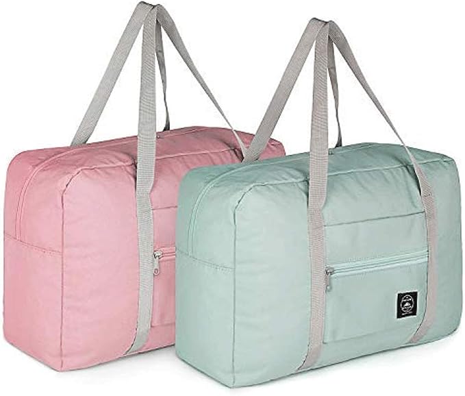 2 Pack Foldable Travel Duffel Bags - Carry On Weekender Overnight Hospital Tote Gym Bag with Toiletry Bag, Women by Lchkrep