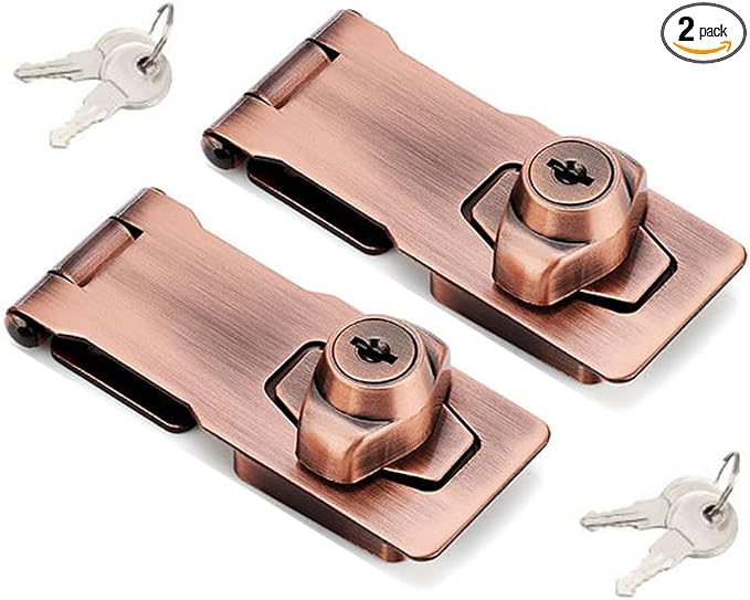 2 Packs Keyed Hasp Locks Twist Knob Keyed Locking Hasp for Small Doors, Cabinets and More,Stainless Steel Steel, Hasp Lock Catch Latch Safety Lock Door Lock with Keys (4inch, Copper) by VIDYSUFYR