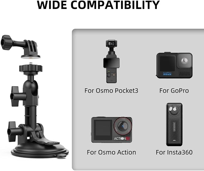 Pocket 3 Suction Cup Mount, Car Mount Windshield Window Dash Holder Kit with Expansion Adapter for DJI Osmo Pocket 3,GoPro Hero 13/12/11/10/9/8,DJI Action 5 Pro/4/3 Accessories (for Pocket 3) - Image 6