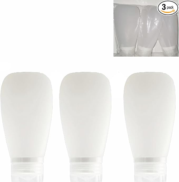 Travel Bottles for Toiletries, TSA Approved 3oz Leak Proof Silicone Soft Refillable Squeeze Travel Size Containers BPA Free for Cleansers, Lotions, Shampoo, Conditioner 3pk (Clear) by Lyob