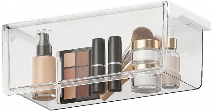 Hanging Cabinet Organizer – 33° Tilted Under Desk Drawer & Bathroom Storage – Self-Adhesive Clear Pull-Out Bins for Kitchen, Office & Vanity (Large) by Unknown