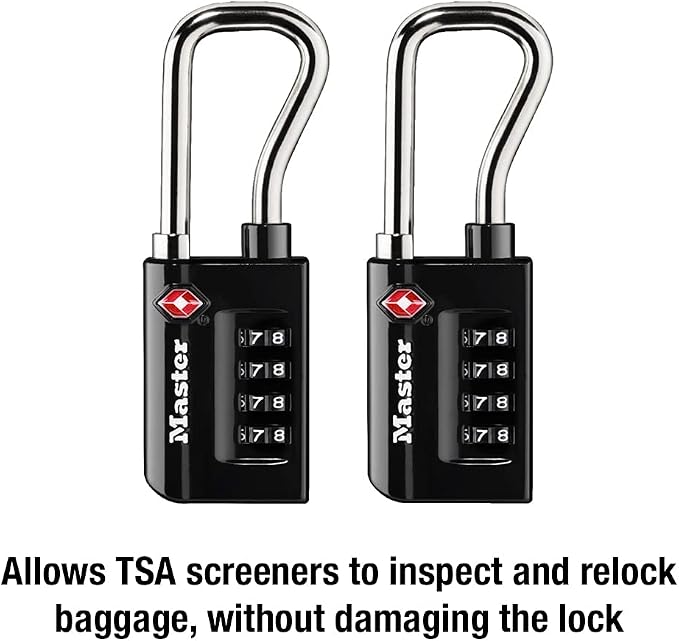 Master Lock TSA Approved Combination Luggage Lock Black 2-Pack 4696THC | Heavy Duty Set Your Own 4-digit Combination Lock For Suitcases, Backpacks, Airport Security, 1-7/8" Extended Shackle - Image 4