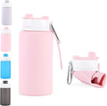 Collapsible Water Bottles 26oz with Spout & Carabiner, Odorless BPA-Free Silicone, Leak-Proof Foldable Reusable Bottle - Perfect for Travel Sports Gym Hiking Camping Cycling - Quartz Pink by VadoWorld