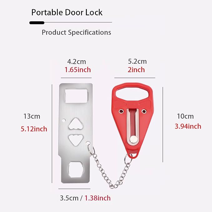 Portable Door Lock Easy to Install Without Drilling Home Security Door Lock Travel Lockdown Locks Perfect for Traveling Home Hotel Apartment College for Additional Safety and Privacy (Red) - Image 9