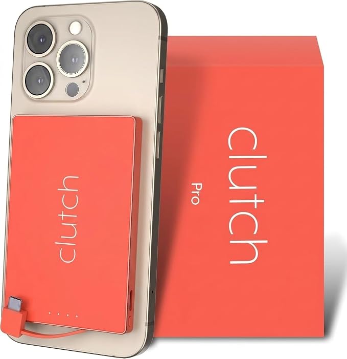 Clutch - Pro USB-C Portable Charger - Compatible with iPhone 15, 16, 17 & Android Devices - Power Bank Magnetic Battery - TSA Travel Approved - USB Rechargeable - Built-in Cable - 5000 mAh - 3.7oz by ClutchCharger