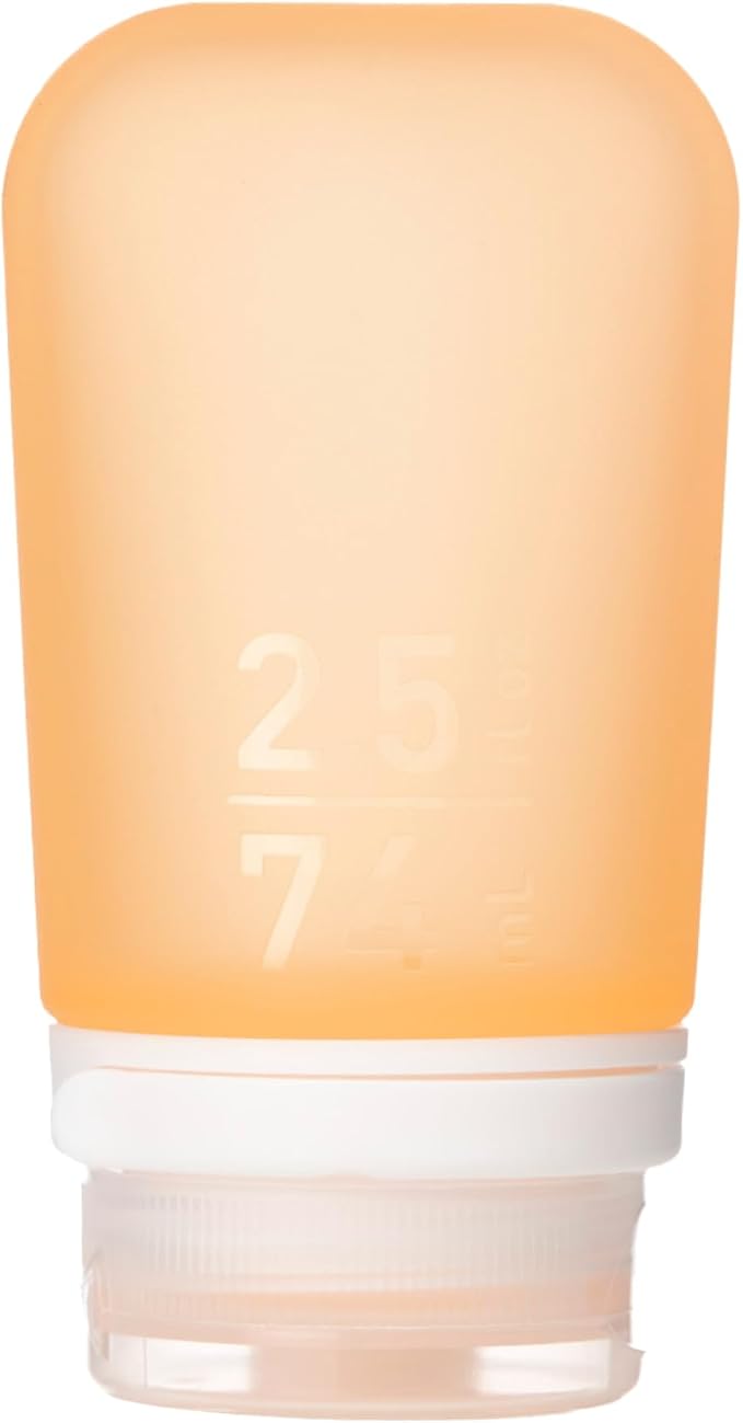 humangear GoToob+ (Medium) | Refillable Silicone Travel Bottle | Locking Lid | Food-Safe Material | Orange, Medium (2.5 fl.oz.; 74ml) | Refillable & Leak-Proof Silicone Travel Size Bottles with Locking Cap for Toiletries, Camping & TSA Carry-On by humangear
