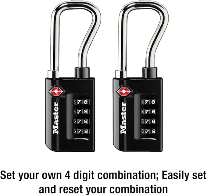 Master Lock TSA Approved Combination Luggage Lock Black 2-Pack 4696THC | Heavy Duty Set Your Own 4-digit Combination Lock For Suitcases, Backpacks, Airport Security, 1-7/8" Extended Shackle - Image 5